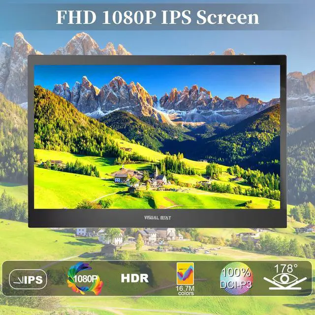 Alt view image 3 of 5 - Visual Beat 13.3" Portable USB Type-C Monitor, 1080P FHD, IPS, 100% DCI-P3, External Screen with Premium Smart Cover Dual Speakers for Xbox,PS4,Switch,Laptop,PC,Phone,Surface...