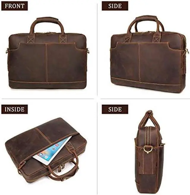Alt view image 2 of 5 - Augus Leather 16" Laptop Briefcase for Men Shoulder BagTravel Messenger Work Business Duffle Bags With YKK Metal Zipper