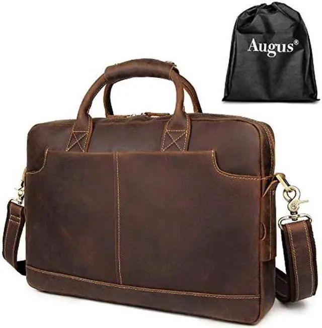 Main image of Augus Leather 16" Laptop Briefcase for Men Shoulder BagTravel Messenger Work Business Duffle Bags With YKK Metal Zipper