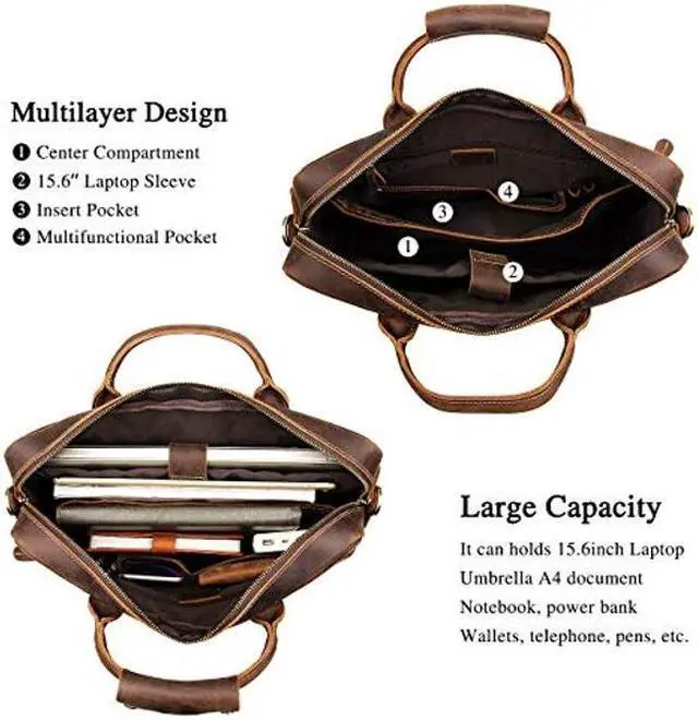 Alt view image 3 of 5 - Augus Leather 16" Laptop Briefcase for Men Shoulder BagTravel Messenger Work Business Duffle Bags With YKK Metal Zipper