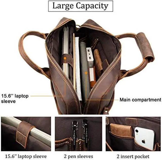 Alt view image 4 of 5 - Augus Leather 16" Laptop Briefcase for Men Shoulder BagTravel Messenger Work Business Duffle Bags With YKK Metal Zipper
