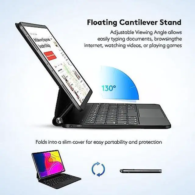 Alt view image 3 of 5 - Magic-Style Keyboard Case for 10.9 iPad Air 2022 5th/ 4th Gen, iPad Pro 11 inch 2022 4th/ 3rd/ 2nd/ 1st Gen, Wireless Bluetooth Keyboard with Trackpad, Backlit, Detachable Magnetic Slim Folio