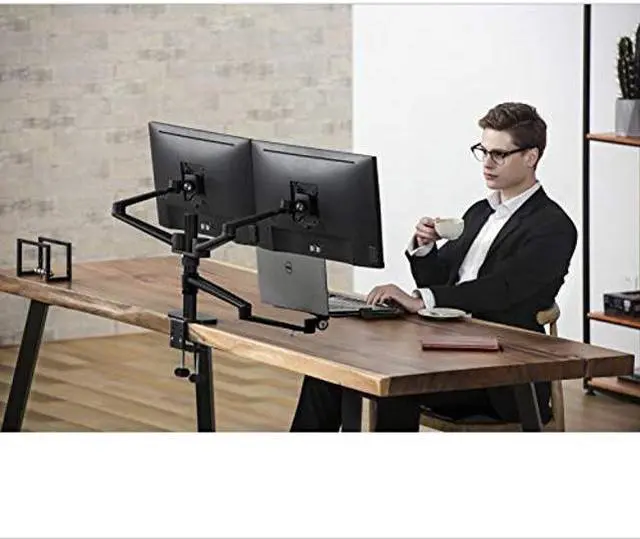 Alt view image 2 of 5 - Height Adjustable 3 in 1 Laptop Monitor Stand Compatible with 13 to 17.3 inch Laptop, Hold 2 Monitors 11 to 27 inch with Vesa, Monitor Desk Stand arm Riser Mount Stand Workstation (Black)