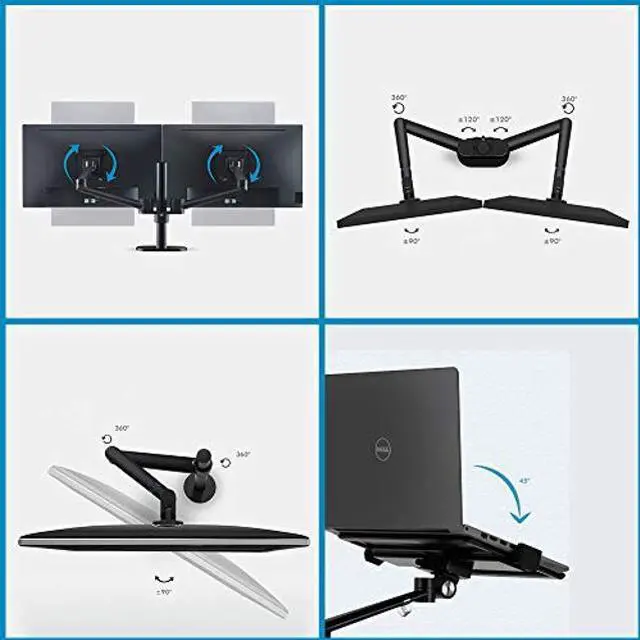 Alt view image 4 of 5 - Height Adjustable 3 in 1 Laptop Monitor Stand Compatible with 13 to 17.3 inch Laptop, Hold 2 Monitors 11 to 27 inch with Vesa, Monitor Desk Stand arm Riser Mount Stand Workstation (Black)