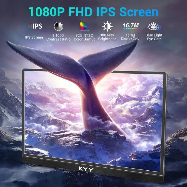 Alt view image 2 of 5 - KYY Portable Monitor 15.6'' FHD 1080P USB C HDMI Gaming Monitor Ultra-Slim IPS Display w/Smart Cover & Speakers, Plug&Play, External Monitor for Laptop PC Phone Mac Xbox PS4