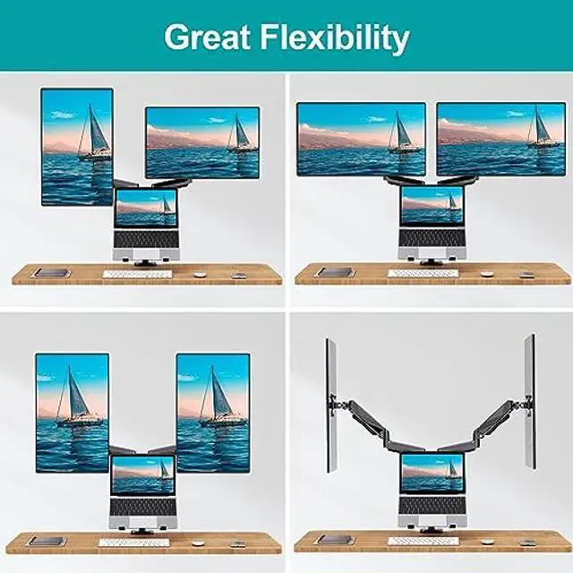 Alt view image 3 of 5 - MOUNT PRO Monitor and Laptop Mount, Gas Spring Dual Monitor Arm Fit Two Max 27inch Computer Screens, Monitor Mount with Laptop Tray for max 17 Inch Notebooks, 3-in-1 Laptop and Monitor Desk Mount