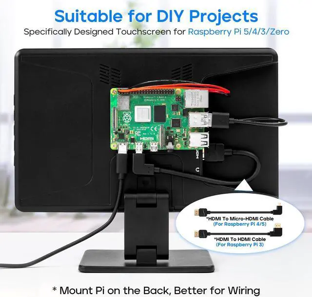Alt view image 2 of 5 - Touch Screen Monitor with Case,ROADOM 10.1'' Raspberry Pi Screen, IPS FHD 1024x600,Responsive and Smooth Touch,Dual Built-in Speakers,HDMI Input,Compatible with Raspberry Pi 5/4/3/Zero,Versatile Stand