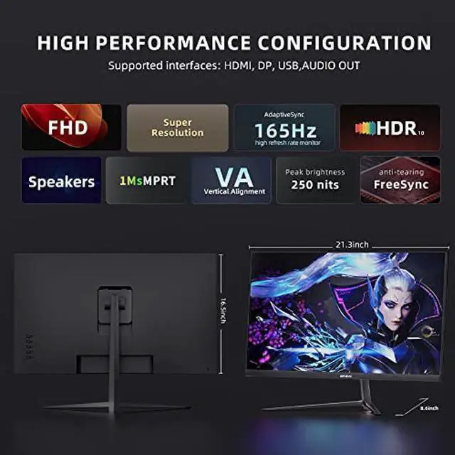 Alt view image 5 of 5 - INFIEVO Gaming Monitor 24 Inch FHD 1080P Computer Monitor 165Hz VA 1ms Built-in Speakers, FreeSync, Ultra-Thin PC Monitor, VESA Compatible, Tilt Adjustable, Eye Care Technology, HDMI/DP