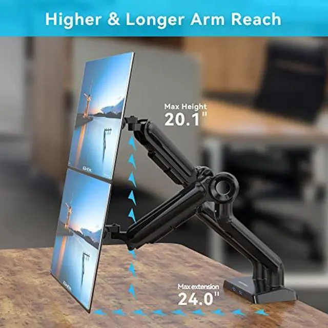 Alt view image 2 of 5 - SHOPPINGALL Heavy Duty Dual Monitor Mount for 13 to 35 inch VESA Compatible Screens, Each Pneumatic Gas Spring Arm Supports up to 26.5lbs - SA-GE62U-Black
