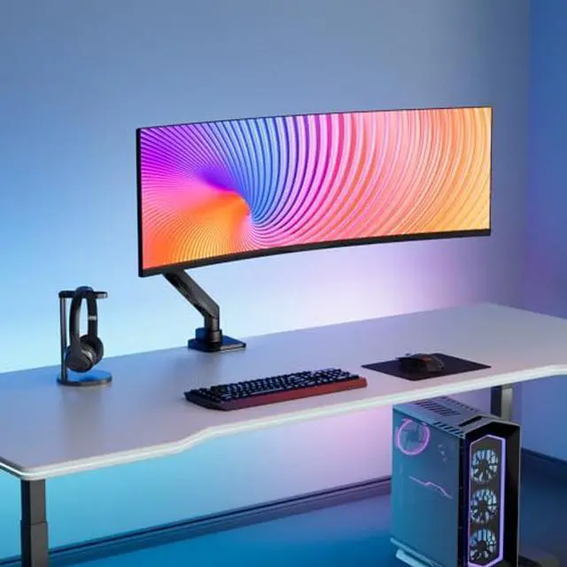 Alt view image 3 of 5 - WALI Single Monitor Arm, Gas Spring Single Monitor Mount up to 49 inches, Ultrawide Monitor Arm Holds up to 44lbs, Heavy Duty Monitor Mount Desk with C Clamp and Grommet Base (GSM001XL-P), Black