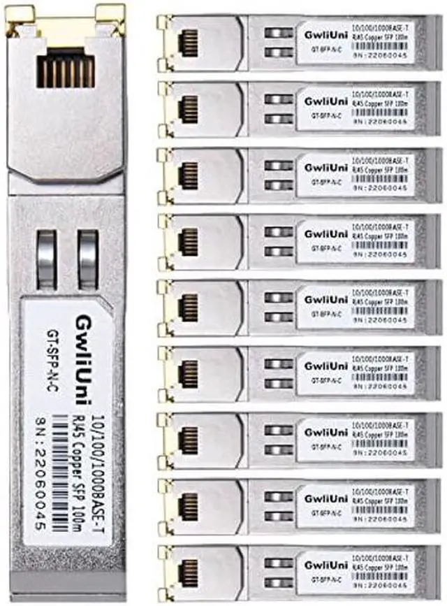 Main image of 10Pcs 1.25Gbps RJ45 Copper SFP, 10/100/1000Base-T transceiver Module 100m for Switch, Router, Firewall, Network Card, Media Converter etc