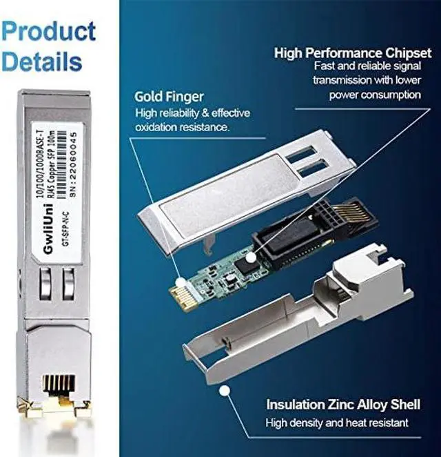 Alt view image 2 of 5 - 10Pcs 1.25Gbps RJ45 Copper SFP, 10/100/1000Base-T transceiver Module 100m for Switch, Router, Firewall, Network Card, Media Converter etc