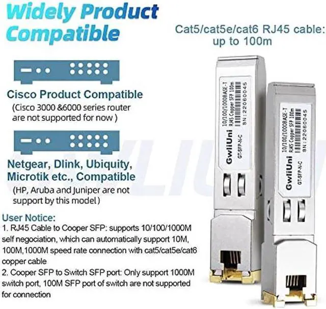 Alt view image 3 of 5 - 10Pcs 1.25Gbps RJ45 Copper SFP, 10/100/1000Base-T transceiver Module 100m for Switch, Router, Firewall, Network Card, Media Converter etc