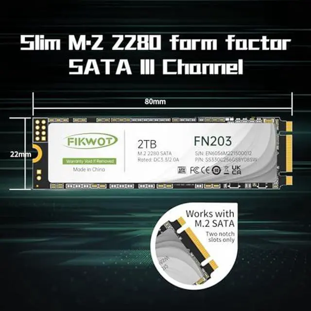 Fikwot FN203 2TB M.2 SATA SSD - SLC Cache 3D NAND TLC SATA