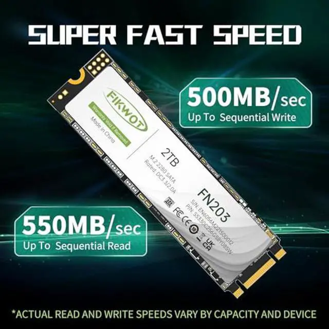 内蔵型SSD FIKWOT 2TB M.2 2280 SATA SSD FN203 Fikwot FN203 2TB M.2 SATA SSD - SLC Cache 3D NAND TLC SATA III 6Gb