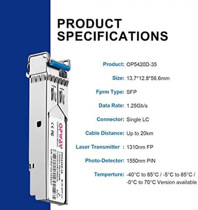 Alt view image 5 of 5 - Tongyu SFP LC Module 1000Base 1310nm/1550nm 20km Single LC Transceiver for Cisco, Ubiquiti UF-SM-1G, Netgear, Mikrotik, Other Open Switches 10 Pcs