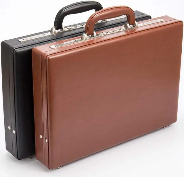 Alt view image 5 of 5 - YUEMAI Hard Attache Bonded Leather Briefcases for Men Women/Slim Hard-Sided Laptop Brief Case with Combination Locks - Brown