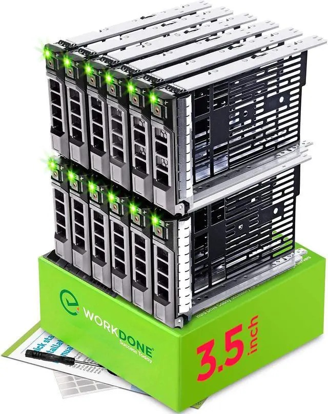 Main image of WORKDONE 12-Pack - 3.5" Hard Drive Caddy - Compatible for Dell PowerEdge Selected 11-13th Gen Servers - with Installation Manual - Front Sticker Labels - Screwdriver - Strong Tray Screws