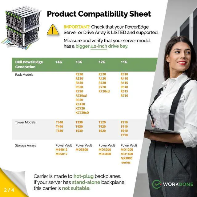 Alt view image 3 of 5 - WORKDONE 12-Pack - 3.5" Hard Drive Caddy - Compatible for Dell PowerEdge Selected 11-13th Gen Servers - with Installation Manual - Front Sticker Labels - Screwdriver - Strong Tray Screws