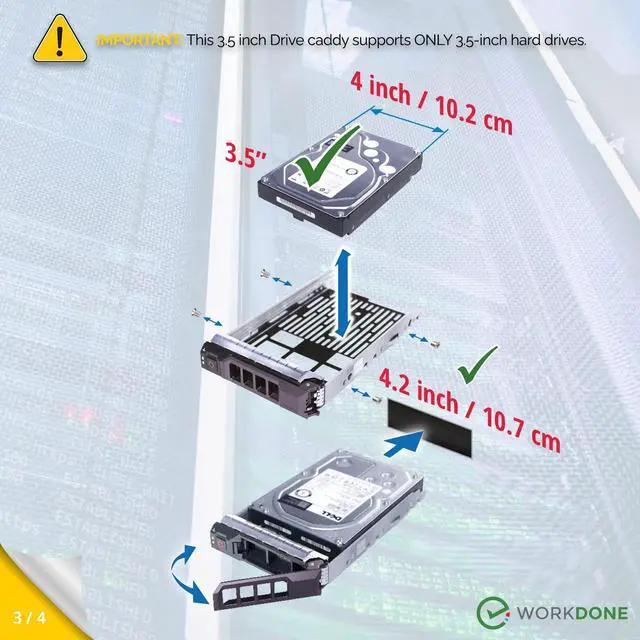 Alt view image 4 of 5 - WORKDONE 12-Pack - 3.5" Hard Drive Caddy - Compatible for Dell PowerEdge Selected 11-13th Gen Servers - with Installation Manual - Front Sticker Labels - Screwdriver - Strong Tray Screws