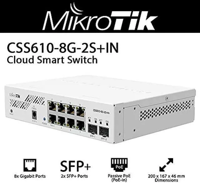 Alt view image 2 of 4 - Mikrotik CSS610-8G-2S+in Cloud Smart Switch 8X Gigabit Ethernet Ports 2X SFP+ Ports for 10G Fiber and PoE-in