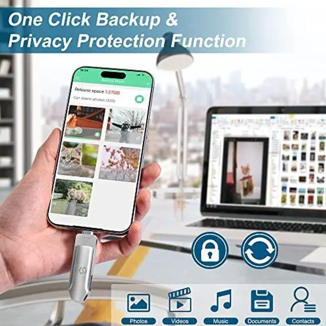 Alt view image 3 of 5 - 2 in 1 Photo Storage Stick for iPhone iPad Memory External Storage for iPhone Thumb Drive iPhone Lightning USB Flash Drive