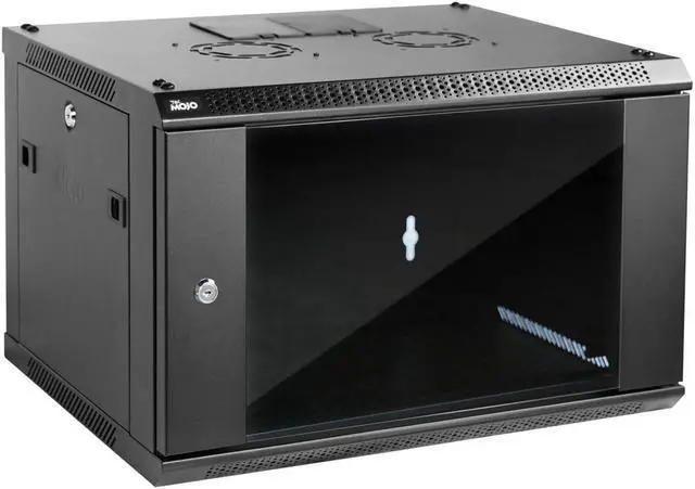Main image of Tecmojo Wall Mount Server Cabinet IT Network Rack Enclosure Lockable Door and Side Panels Black,Cooling Fan (Black, Standard 6U/Glass Door)