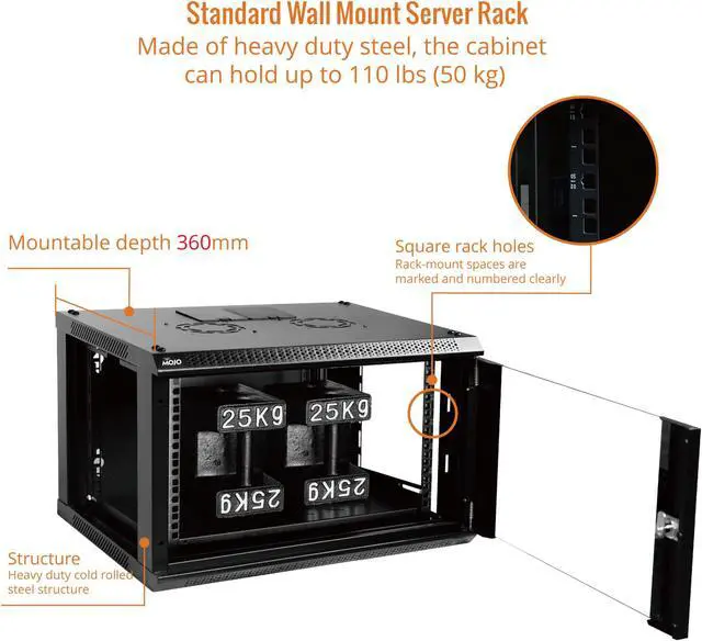 Alt view image 4 of 5 - Tecmojo Wall Mount Server Cabinet IT Network Rack Enclosure Lockable Door and Side Panels Black,Cooling Fan (Black, Standard 6U/Glass Door)