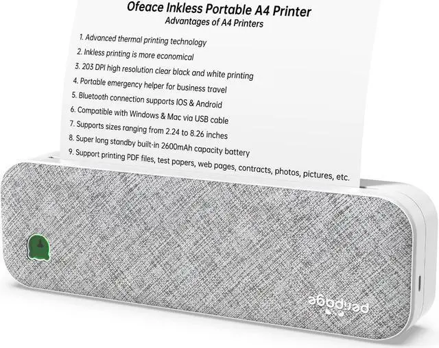 Main image of Ofeace Portable Printer Wireless for Travel, Bluetooth Thermal Printer, Support 8.5x11 & A4 Thermal Paper, Compatible with Android and iOS Phone & Laptop, Mobile Inkless Printer