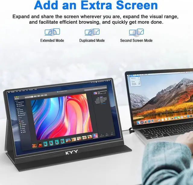 Alt view image 2 of 5 - KYY Portable Monitor for Laptop, 14" FHD 1080P Travel Monitor, USB-C & HDMI Computer Gaming Screen with VESA Mount & Smart Cover, Dual Speakers, for Mac PC Phone Xbox PS5 Switch