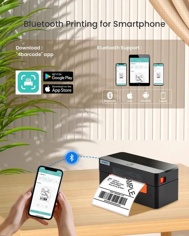 Alt view image 4 of 5 - vretti Bluetooth Thermal Label Printer - 4x6 Shipping Label Printer for Shipping Packages & Small Business - Wireless Label Printer Compatible with iPhone Android Window Mac USPS UPS