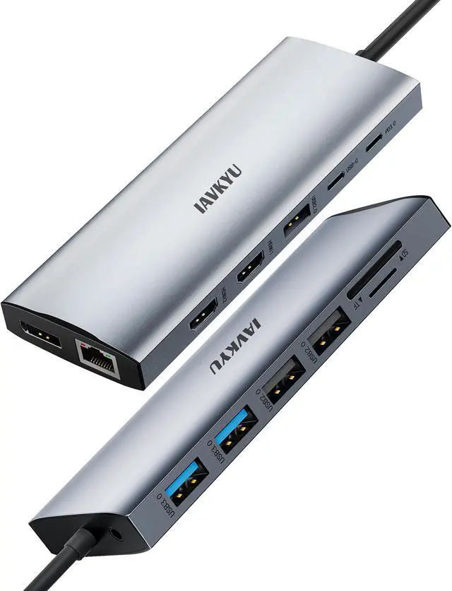 Main image of USB C Docking Station Dual Monitor, 14 in 1 USBC Triple Display Multiple Adapter, Portable Type C Hub with 2 HDMI, 100W PD, Mic/Audio, SD/TF, Ethernet Ports Compatible for Dell/Surface/HP Laptops...