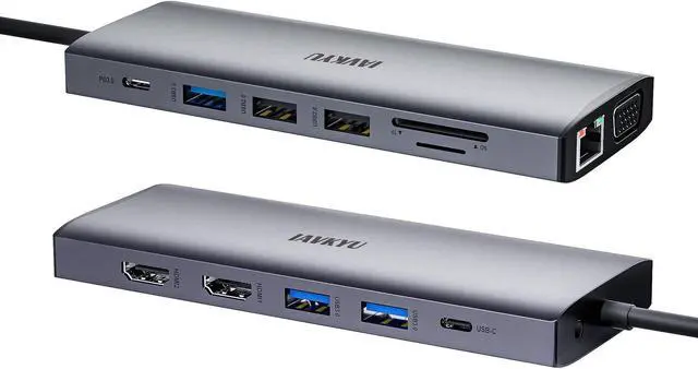 Alt view image 3 of 3 - USB C Docking Station Dual Monitor, 14 in 1 USBC Triple Display Multiple Adapter, Portable Type C Hub with 2 HDMI, 100W PD, Mic/Audio, SD/TF, Ethernet Ports Compatible for Dell/Surface/HP Laptops...