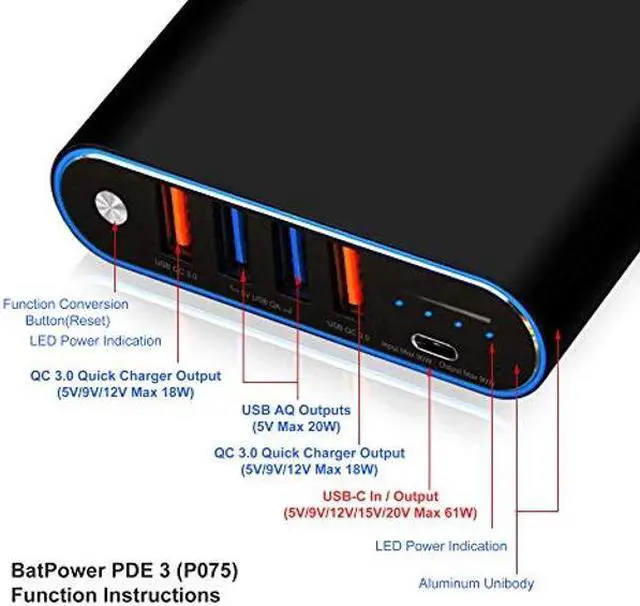 Alt view image 2 of 5 - BatPower 75Wh High Power Delivery Laptop USB C Power Bank Compatible with MacBook Pro Air USB-C Laptop Portable Charger External Battery & Slim 120W PD USB-C Adapter, USB Fast Charge tablet smartphone