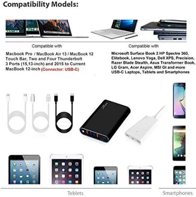 Alt view image 3 of 5 - BatPower 75Wh High Power Delivery Laptop USB C Power Bank Compatible with MacBook Pro Air USB-C Laptop Portable Charger External Battery & Slim 120W PD USB-C Adapter, USB Fast Charge tablet smartphone