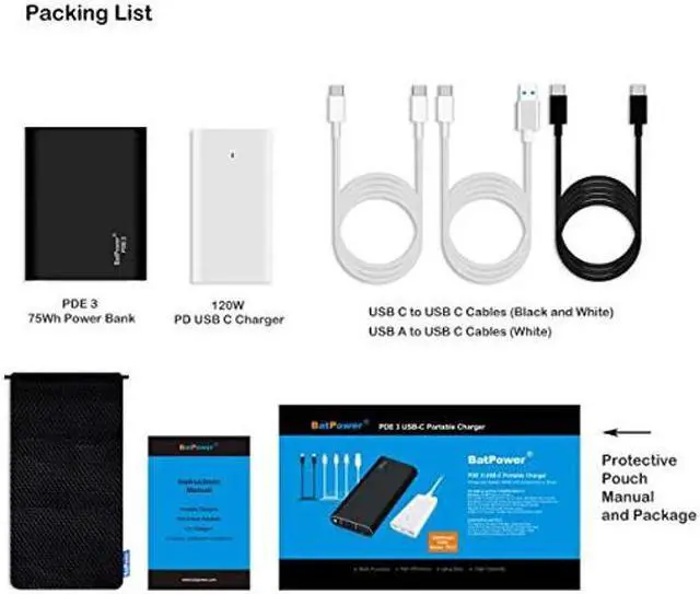 Alt view image 5 of 5 - BatPower 75Wh High Power Delivery Laptop USB C Power Bank Compatible with MacBook Pro Air USB-C Laptop Portable Charger External Battery & Slim 120W PD USB-C Adapter, USB Fast Charge tablet smartphone