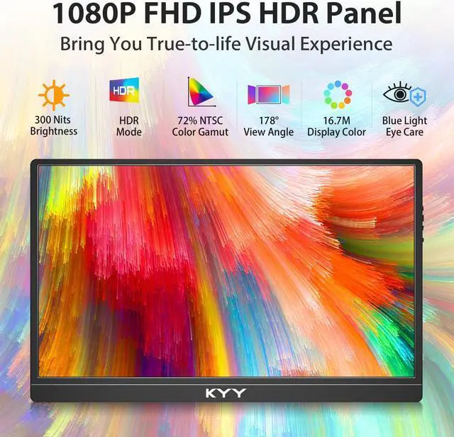 Alt view image 2 of 5 - KYY Portable Monitor Latest 15.6'' FHD 1080P USB-C HDMI Laptop Monitor w/Smart Cover Bag & Dual Speakers, External HDR Computer Screen, Travel Gaming Monitor for PC MAC Phone Xbox PS4/5 Switch
