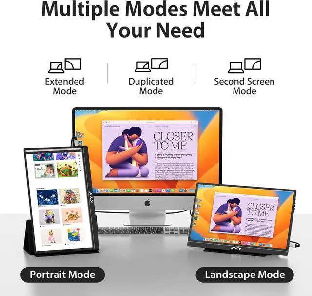 Alt view image 5 of 5 - KYY Portable Monitor Latest 15.6'' FHD 1080P USB-C HDMI Laptop Monitor w/Smart Cover Bag & Dual Speakers, External HDR Computer Screen, Travel Gaming Monitor for PC MAC Phone Xbox PS4/5 Switch