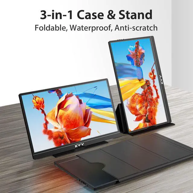 Alt view image 4 of 5 - KYY Portable Monitor Latest 15.6'' FHD 1080P USB-C HDMI Laptop Monitor w/Smart Cover Bag & Dual Speakers, External HDR Computer Screen, Travel Gaming Monitor for PC MAC Phone Xbox PS4/5 Switch