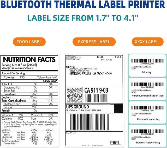 Alt view image 5 of 5 - JADENS Bluetooth Thermal Shipping Label Printer - High Speed 4x6, Bluetooth Support PC and Mobile, USB for MAC, Bluetooth for PC and Phone, Compatible with Ebay, , Shopify, Etsy, USPS Barcode