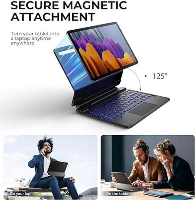 Alt view image 3 of 4 - Dexnor for Samsung Galaxy Tab S7/S8 11-Inch Case with Keyboard Floating Cantilever Magnetic Stand Multi-Touch Trackpad Backlit S Pen Holder US Version - Black