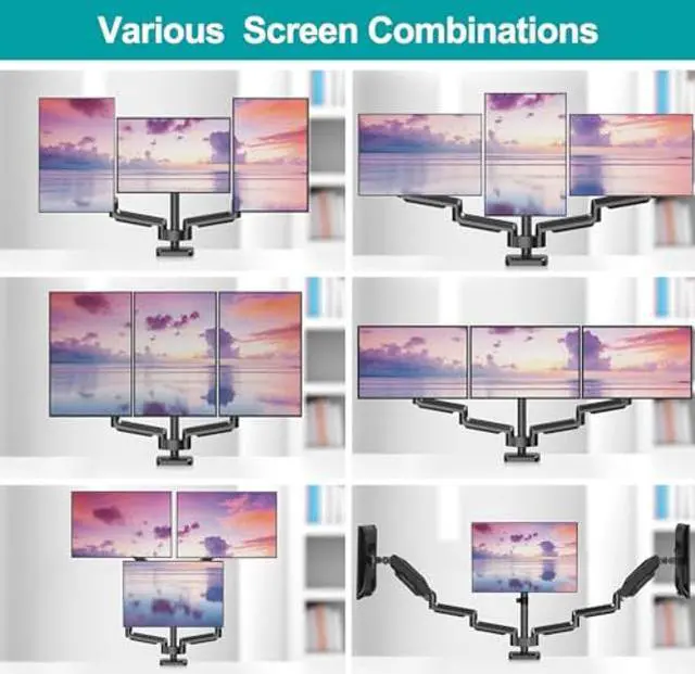 Alt view image 3 of 4 - MOUNT PRO Triple Monitor Desk Mount - Articulating Gas Spring Monitor Arm, Removable with Clamp and Grommet Base - Fits 13 to 27 Inch LCD Computer Monitors, VESA 75x75, 100x100
