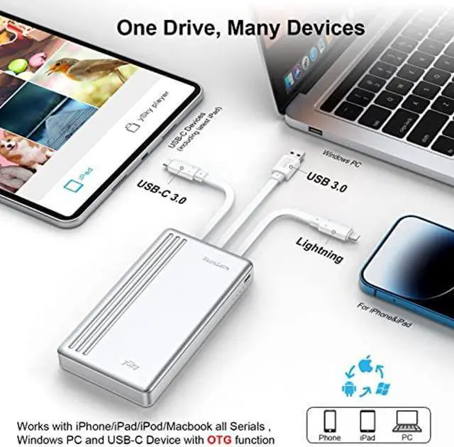 Alt view image 2 of 5 - ySky MFi Certified 2TB External Hard Drive for iPhone iPad MacBook Computer,Portable Photo Stick USB Flash Drive Storage Device to Backup Photo| Video | Music| File [(One-Touch Backup)]