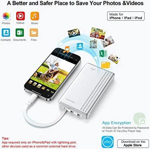 Alt view image 3 of 5 - ySky MFi Certified 2TB External Hard Drive for iPhone iPad MacBook Computer,Portable Photo Stick USB Flash Drive Storage Device to Backup Photo| Video | Music| File [(One-Touch Backup)]