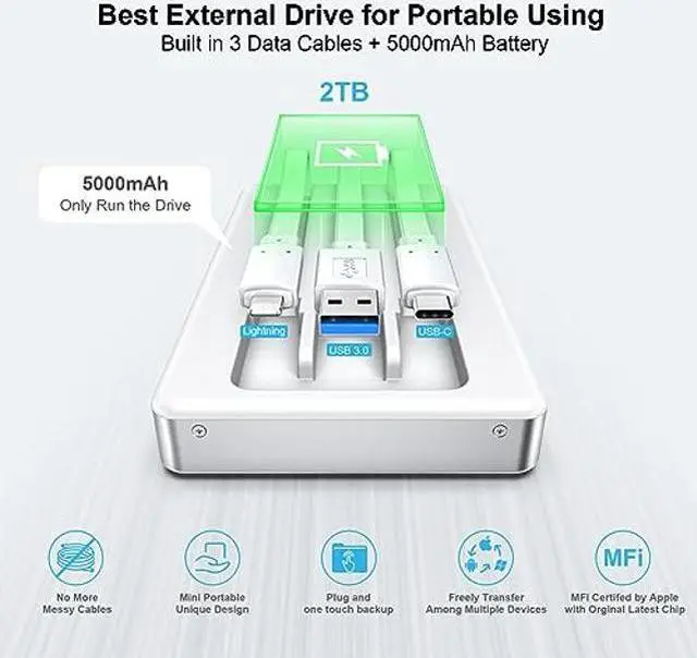 Alt view image 4 of 5 - ySky MFi Certified 2TB External Hard Drive for iPhone iPad MacBook Computer,Portable Photo Stick USB Flash Drive Storage Device to Backup Photo| Video | Music| File [(One-Touch Backup)]