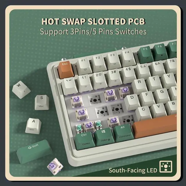 Alt view image 3 of 4 - KZZI K75 PRO RGB 75% Wireless Gasket Mechanical Keyboard, Triple Mode BT 5.0/2.4G/USB-C 82 Keys Hot Swappable Gaming Keyboard w/Knob & Power Display, Custom Linear Switches, Green