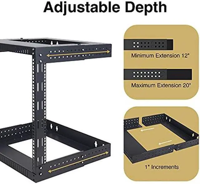 Alt view image 4 of 5 - Sound Town 2-Post 15U Wall-Mount Open Frame Server and Network Equipment Rack with Adjustable Depth 12"-20" (ST2PWOR-A15U)