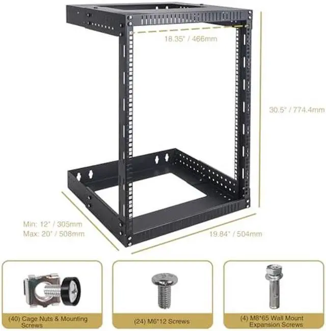 Alt view image 5 of 5 - Sound Town 2-Post 15U Wall-Mount Open Frame Server and Network Equipment Rack with Adjustable Depth 12"-20" (ST2PWOR-A15U)