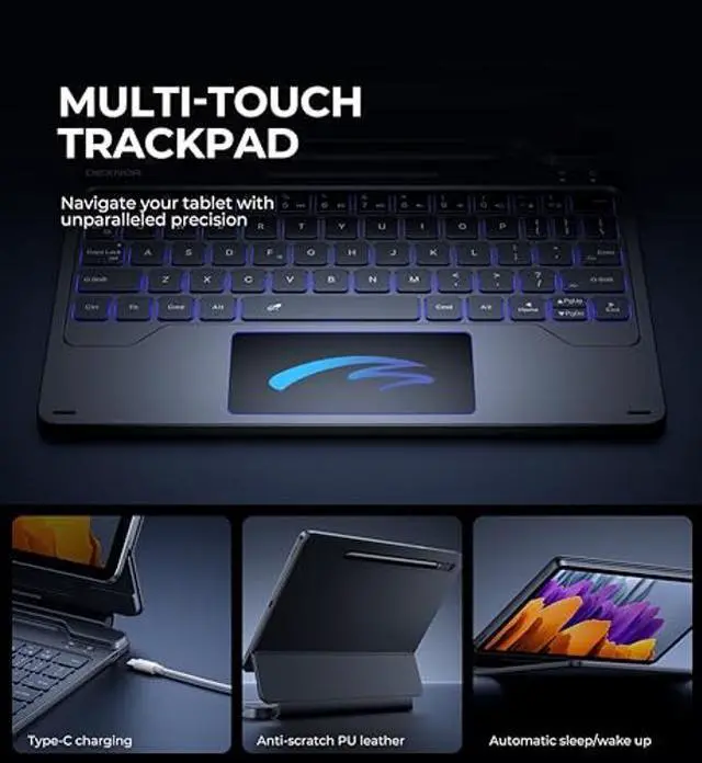 Alt view image 4 of 4 - Dexnor for Samsung Galaxy Tab S7/S8 11-Inch Case with Keyboard Floating Cantilever Magnetic Stand Multi-Touch Trackpad Backlit S Pen Holder US Version - Black