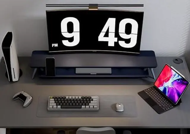 Alt view image 2 of 5 - Fenge Dual Monitor Stand, Monitor Stands Riser for 2 Monitors, 42.5 Inch Wood Desk Shelf with Storage Organizer and Cable Management for Office Desk Accessories